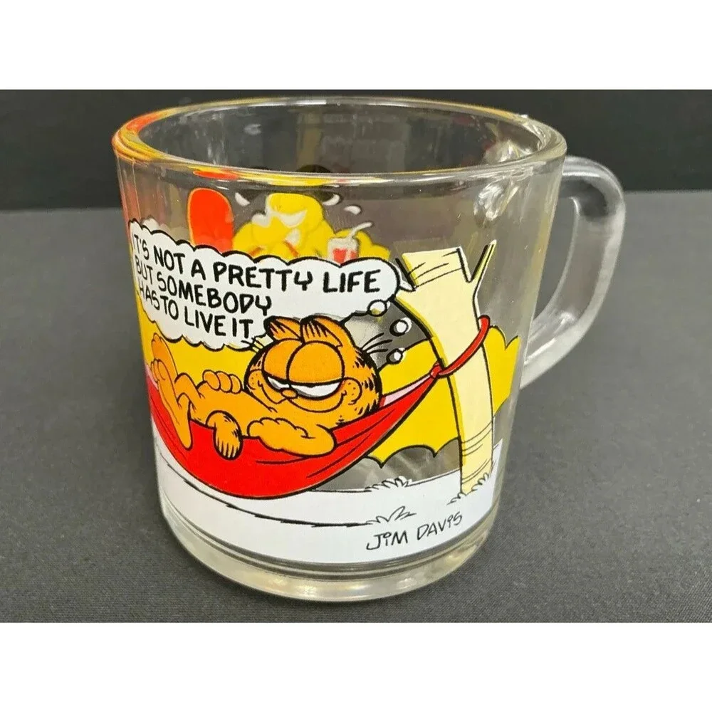 Vintage Garfield & Odie Set of 4 McDonalds 1978 Collectible Glass Mugs Cups Coll